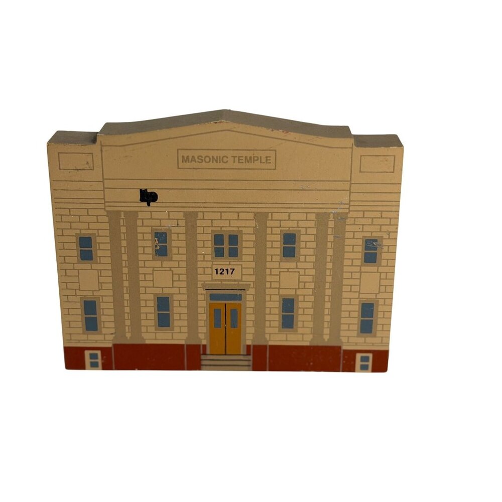 VTG 1994 Cat's Meow Village Masonic Temple Wood Series XII 1209 Retired 4" Decor